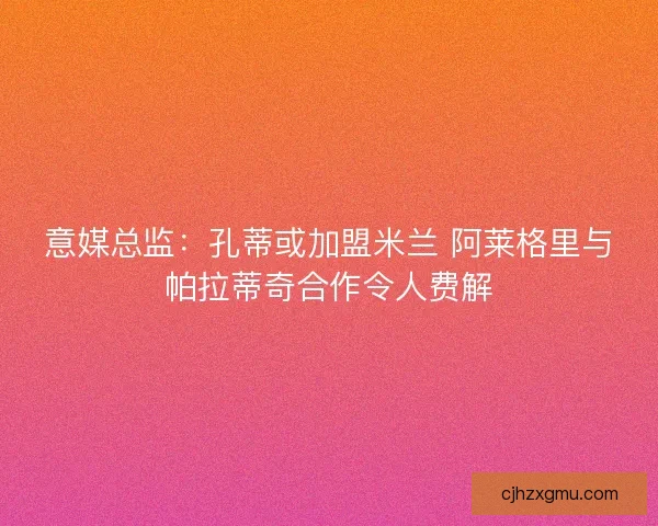 意媒总监：孔蒂或加盟米兰 阿莱格里与帕拉蒂奇合作令人费解