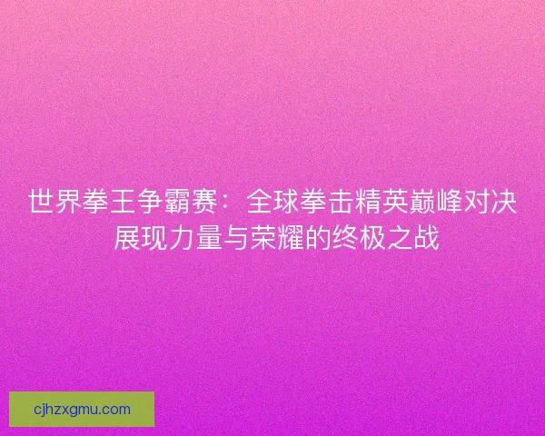 世界拳王争霸赛：全球拳击精英巅峰对决 展现力量与荣耀的终极之战